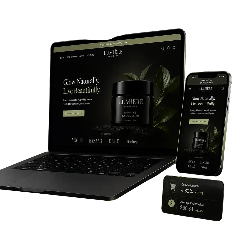 Laptop and smartphone displaying a premium website designed by Veltrix Ecom