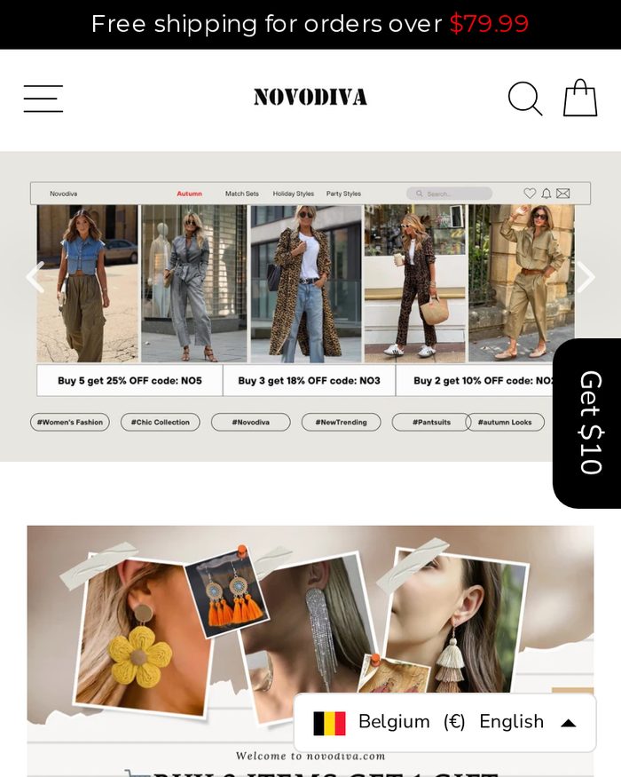Novodiva Shopify website homepage