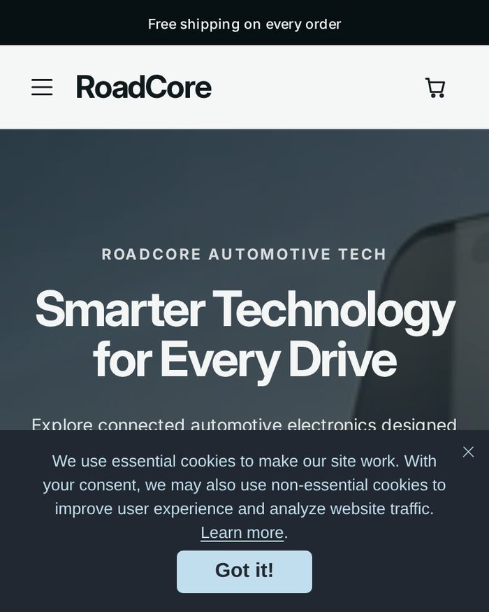 RoadCore Shopify website homepage