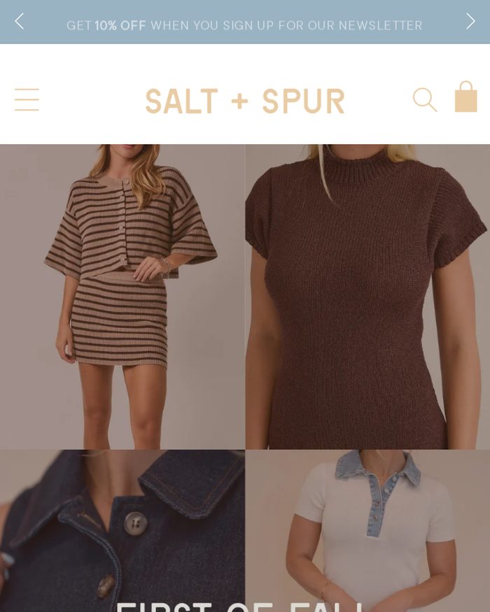 Salt + Spur Boutique Shopify website homepage
