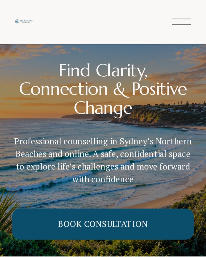 Sea Change Counselling Squarespace website homepage