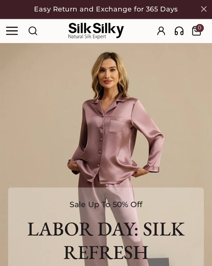 SILKSILKY Shopify website homepage